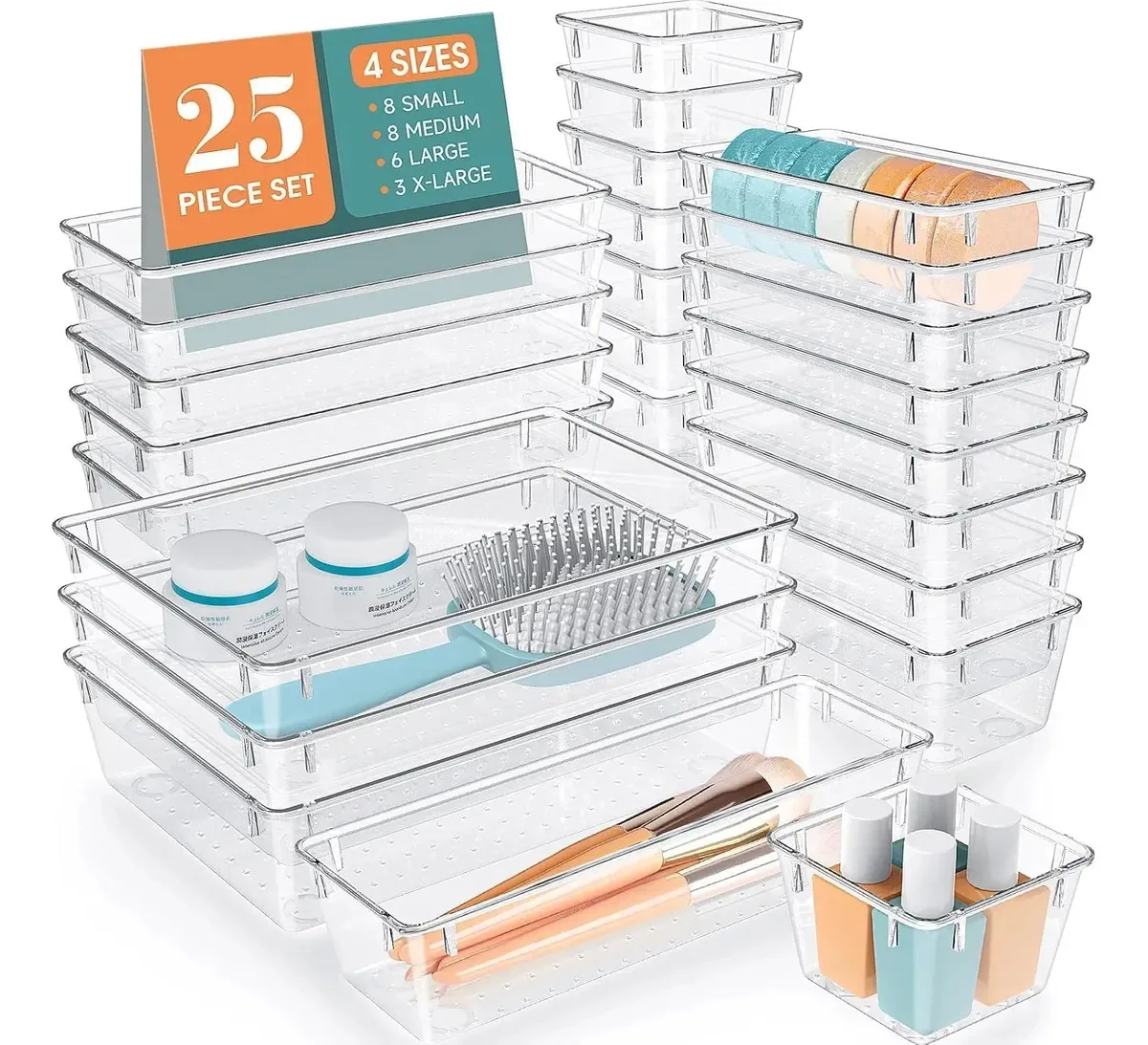 Organizadores de 25 gavetas para maquiagem, joias transparentes