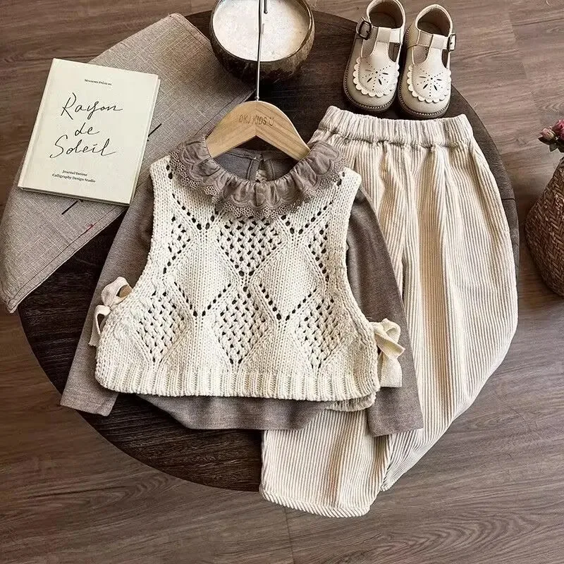Conjunto feminino de 3 suéteres de primavera/outono, cor 1, tamanho 90 (1-2 anos)