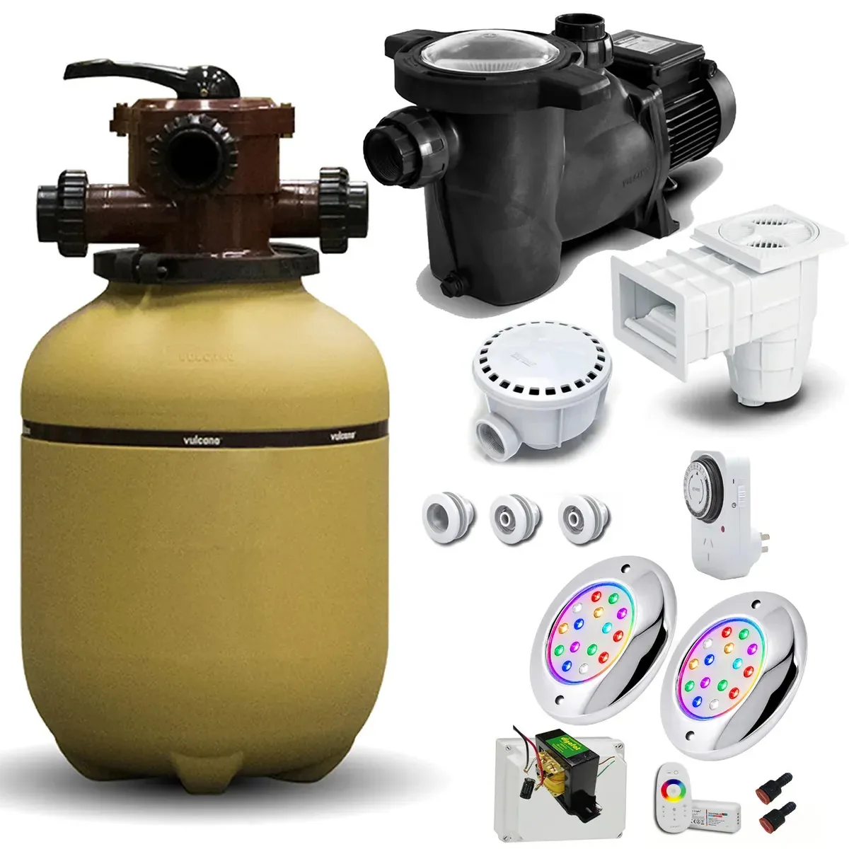 kit de filtro de bomba skimmer, 2 luzes, temporizador RGB 9W e acessórios para piscinas de concreto de até 35.000 litros