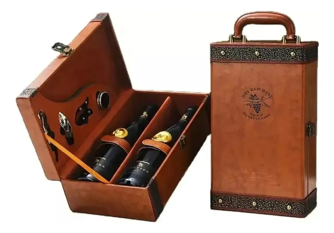 Mala de couro Wine Box com acessórios