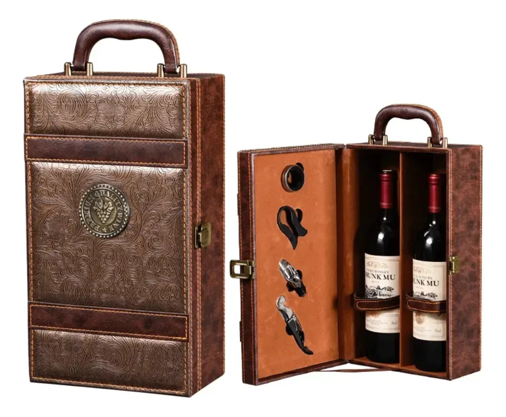 Mala de couro Wine Box com acessórios