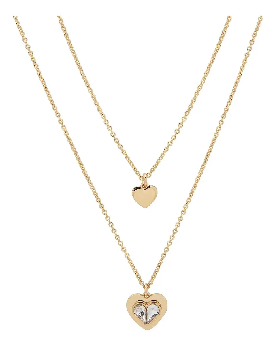 Colar duplo Dkny com pingentes de coração e cristal dourado para mulheres