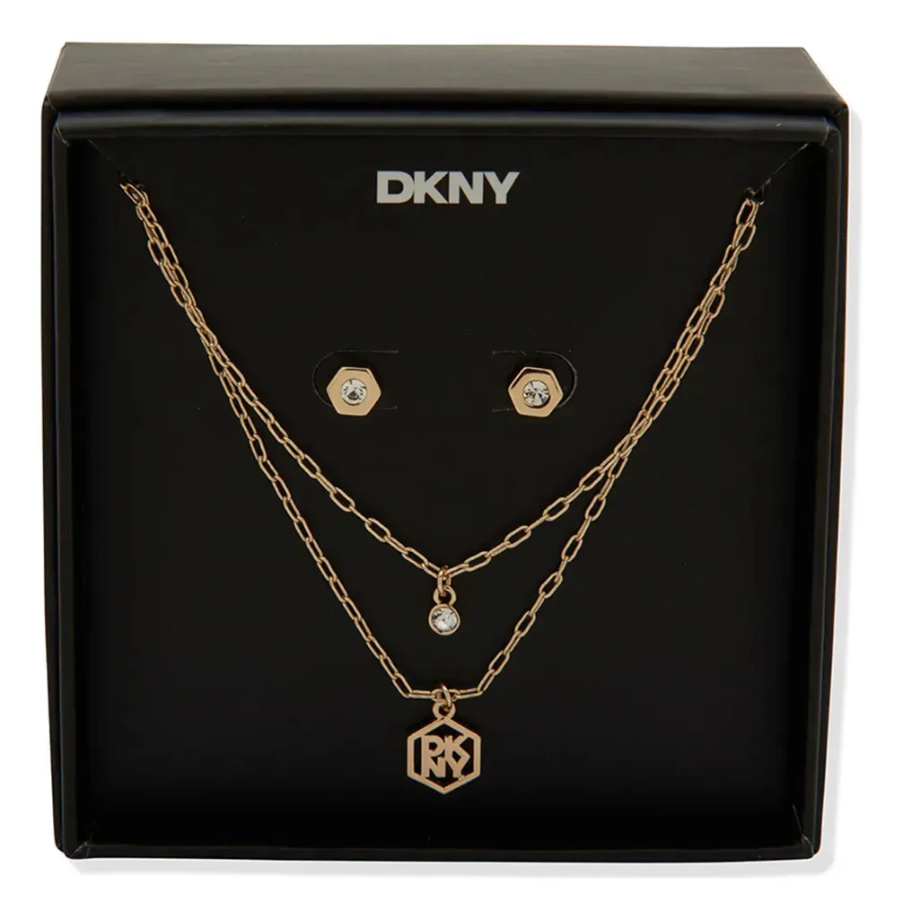 Kit de pingentes Dkny Gold com brincos e cristal 04x00105_n Gold