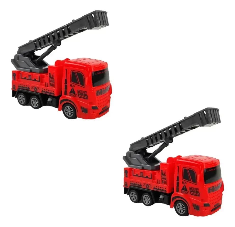 Kit 10 Brinquedo Caminhão Bombeiros Fricção Resgate Incêndio Vermelho