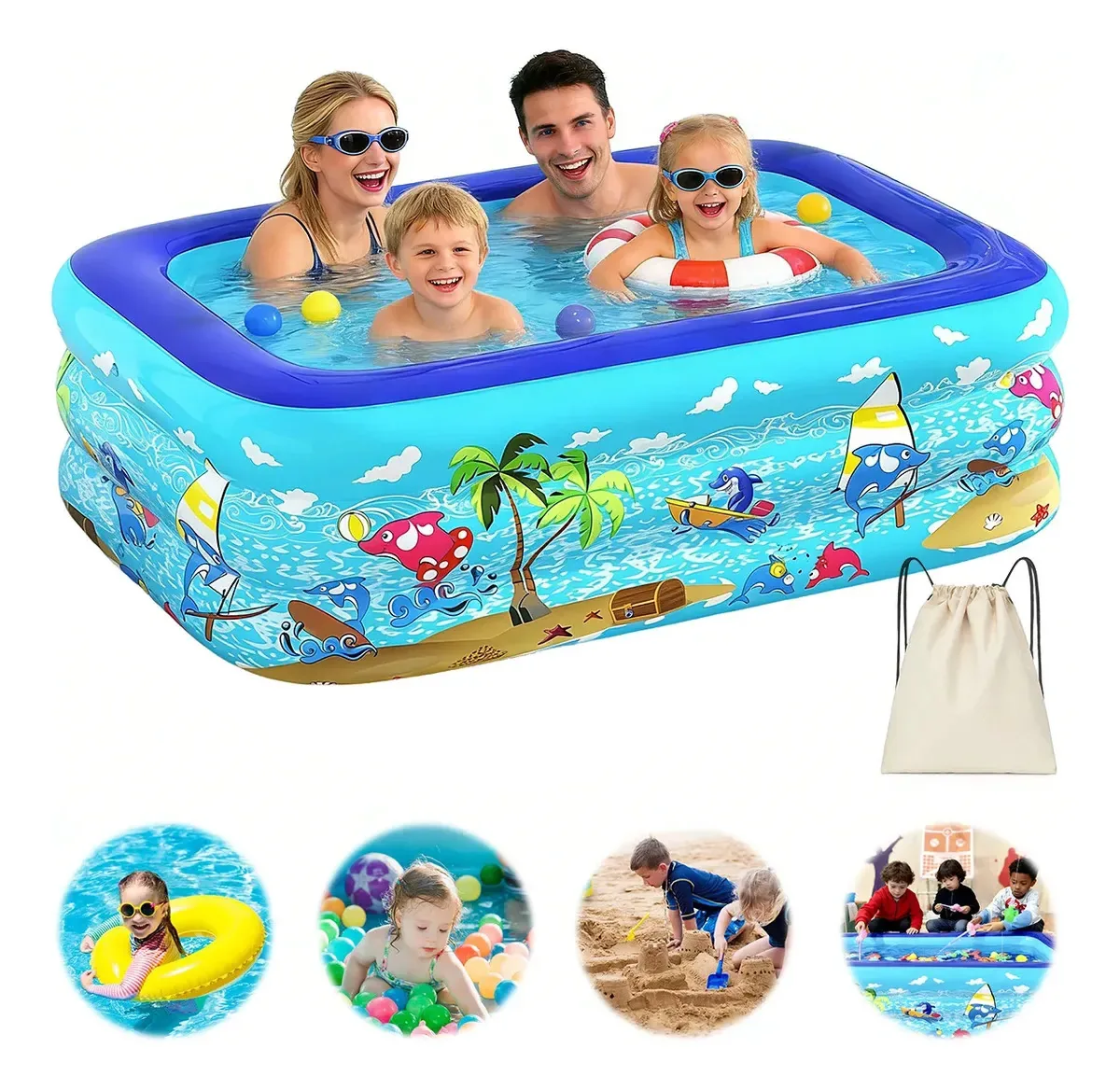 Piscina inflável infantil, piscinas familiares grandes, 180 cm, azul