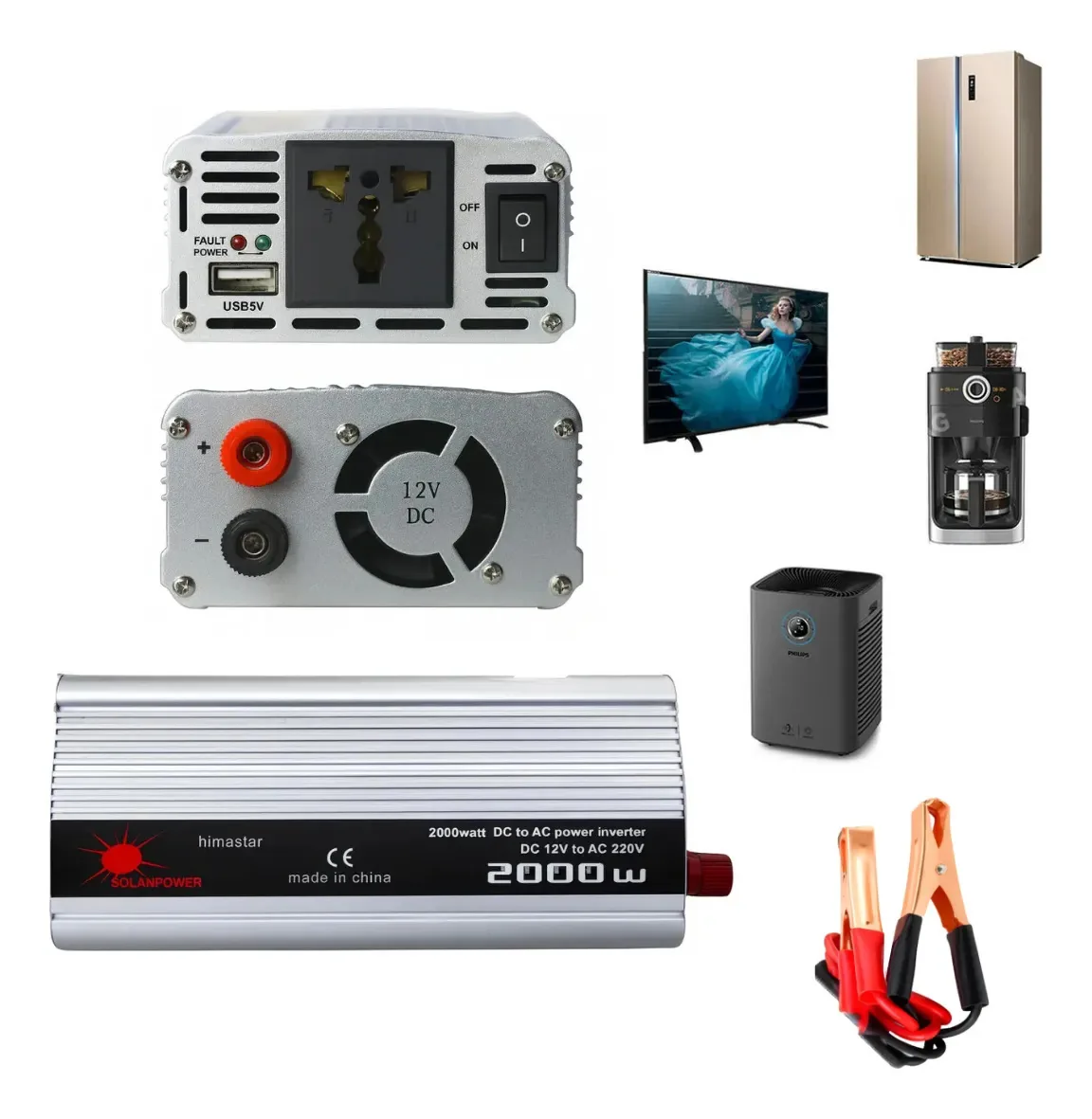 Inversor de 12 A 220 para refrigeradores, carros, motorhomes, 2000w