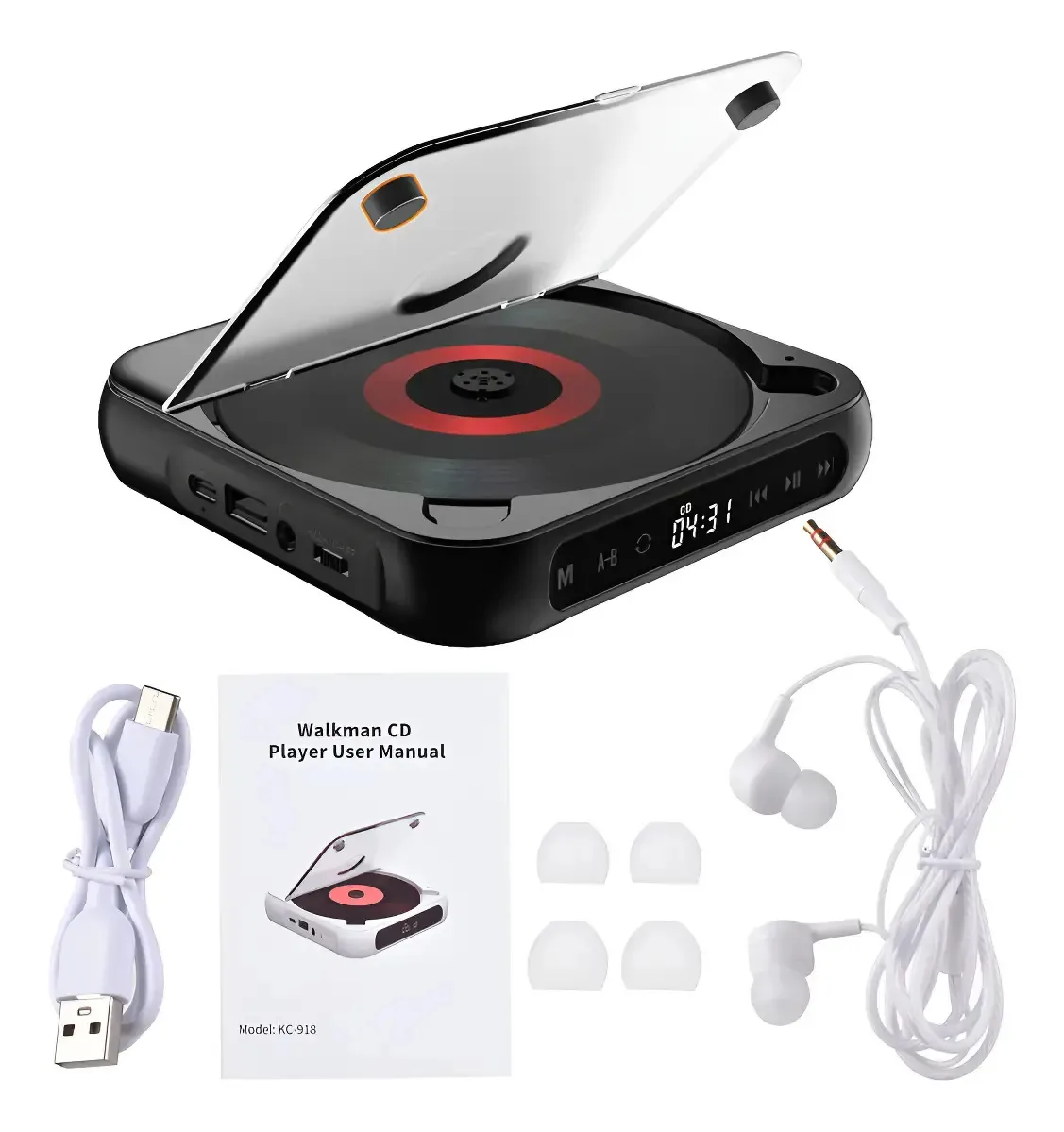 Leitor De Cd Bluetooth Portátil Compatível Com Cd/mp3/cd-rw Cor Preto