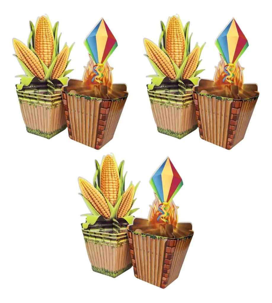 Kit 6 Enfeite Mesa Junina Fogueira Milho Decoração Cachepot Multicolorido