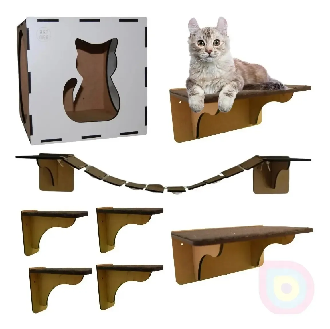 Kit Gatificação Playground Gato Parquinho Suspenso 8 Pçs Branco Playground Gato