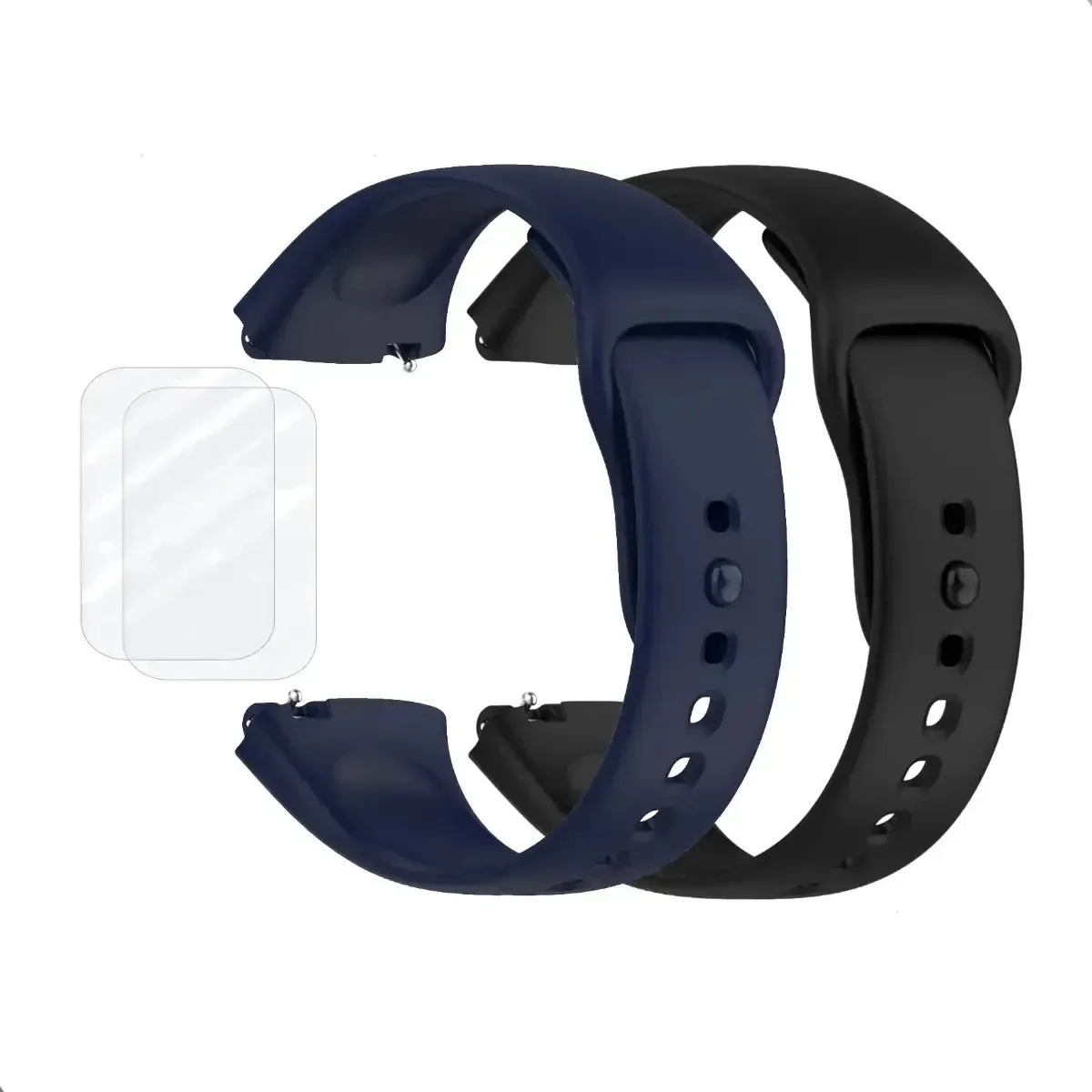 2 Pulseiras Para Xiaomi Redmi Watch 3 Active + 2 Películas Preto/azul-marinho