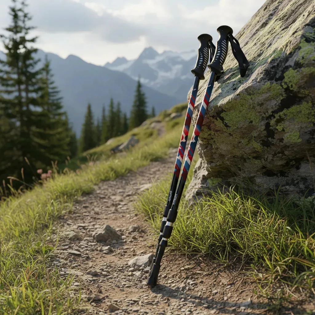 Bastão de trekking extensível anti-choque para caminhada e montanhismo vermelho X2