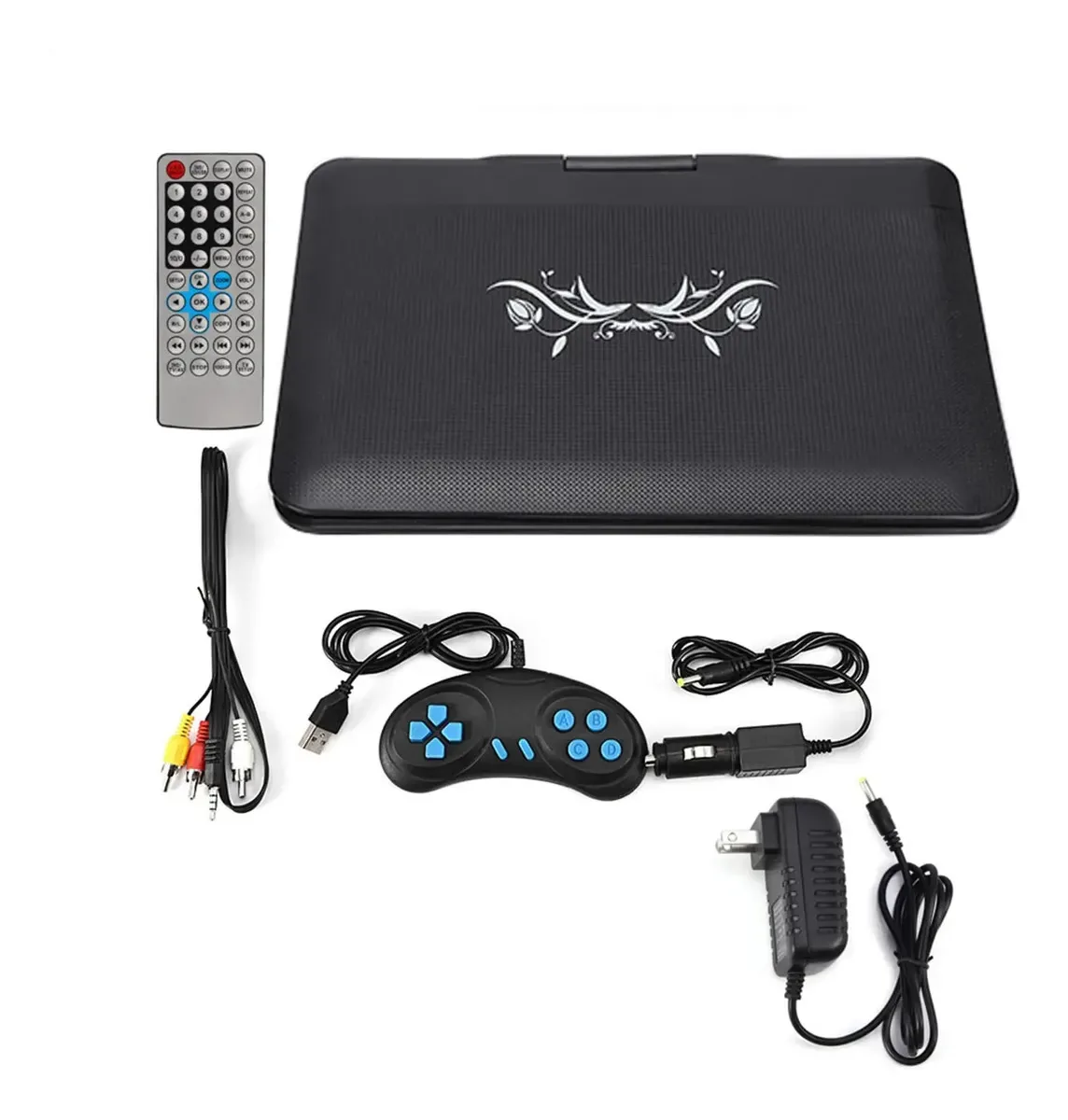 Leitor de DVD portátil HD Zerone de 13,9 polegadas, reprodutor de MP3/CD/TV com tela giratória, bateria recarregável embutida, cartão SD compatível e reprodução direta por USB (preto)