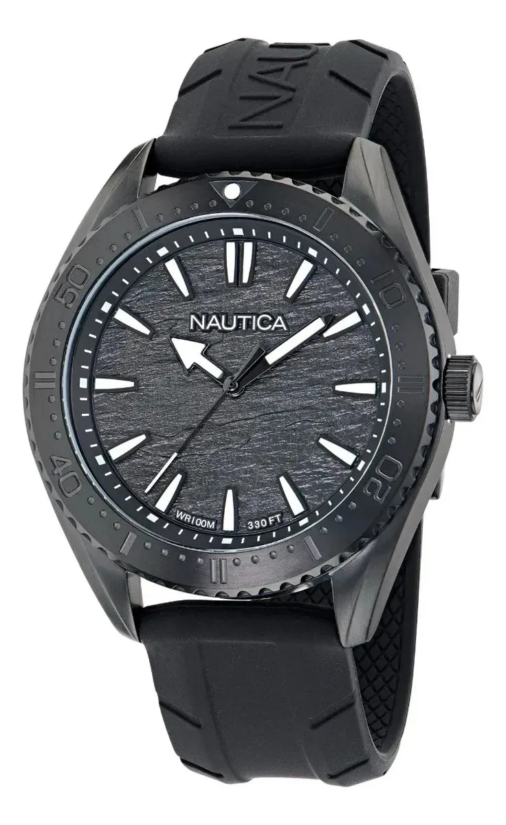 Napwws603 Relógio preto masculino prateado Nautica