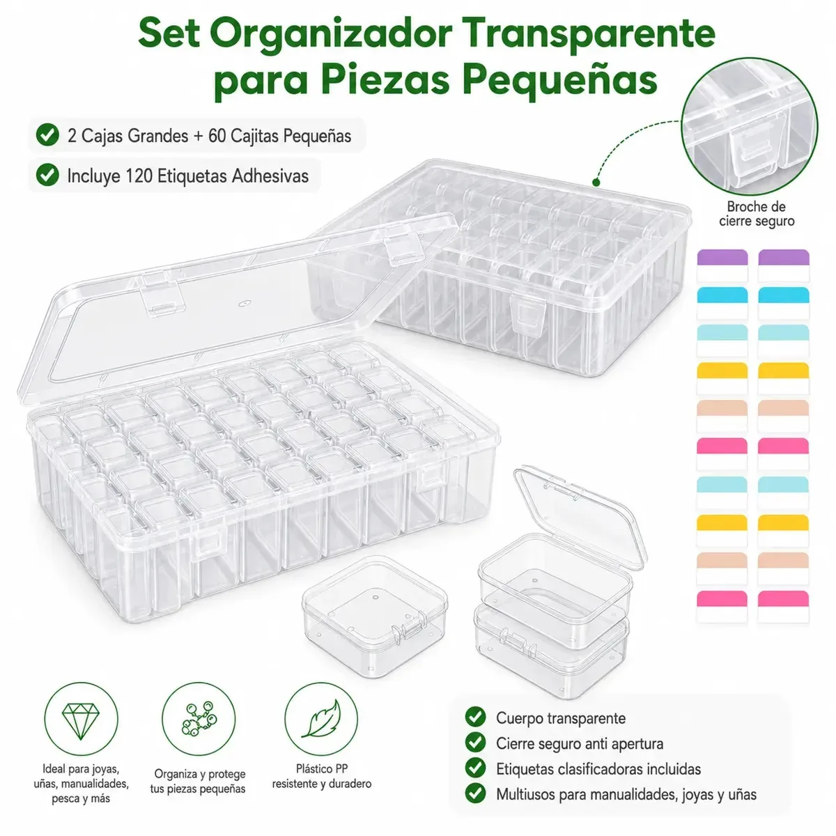 Conjunto de 2 caixas organizadoras multifuncionais de plástico transparente, recipiente de armazenamento portátil para parafusos, joias, miçangas, joias, peças pequenas, itens artesanais e peças de...