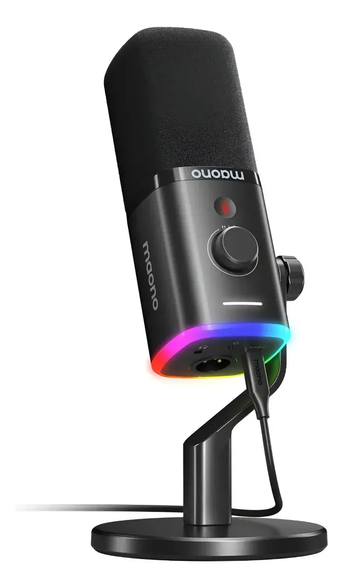 Microfone dinâmico Xlr Rgb Usb para jogos e streaming preto