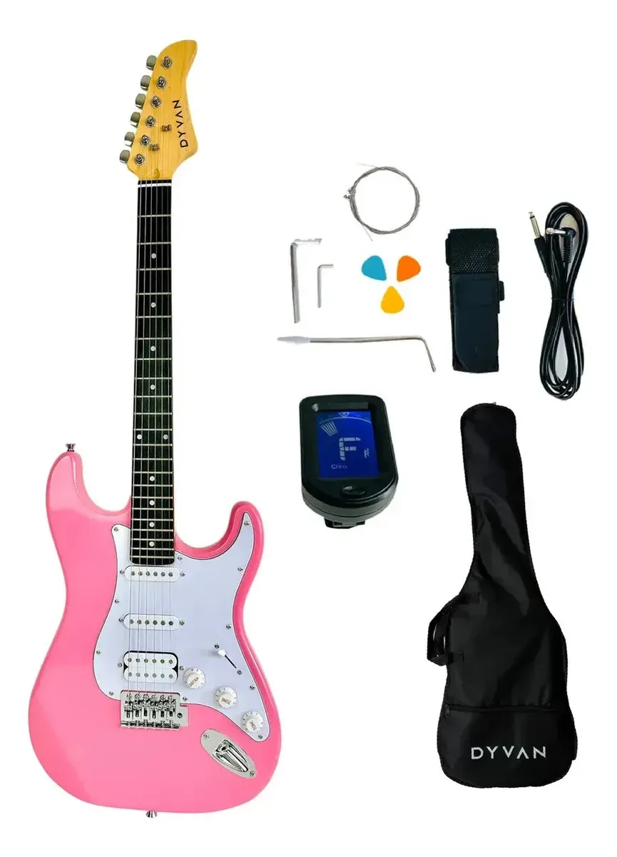 Guitarra elétrica rosa destra Dyvan Stratocaster