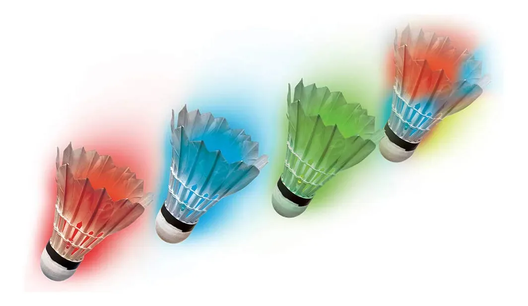Conjunto de protocolos de 4 luzes de badminton, incluindo volantes LED vermelhos, verdes, azuis e multicoloridos