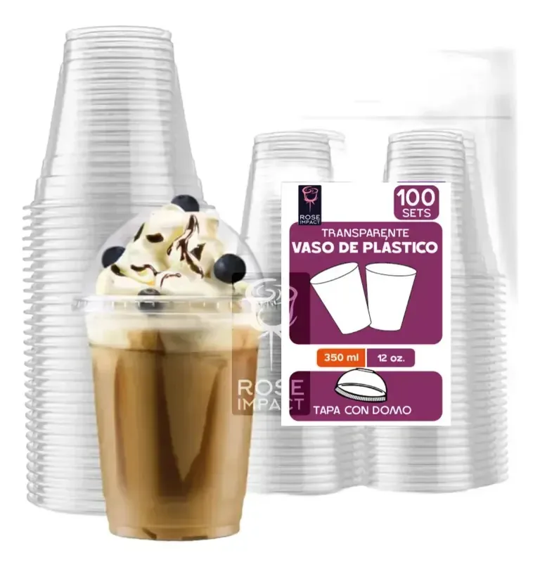 Copos de plástico descartáveis de 100 a 12 onças com tampa em forma de cúpula, transparentes e resistentes para batidos de frappé, café frio, bolhas de chá, milkshakes, sucos, bebidas frias, copos...