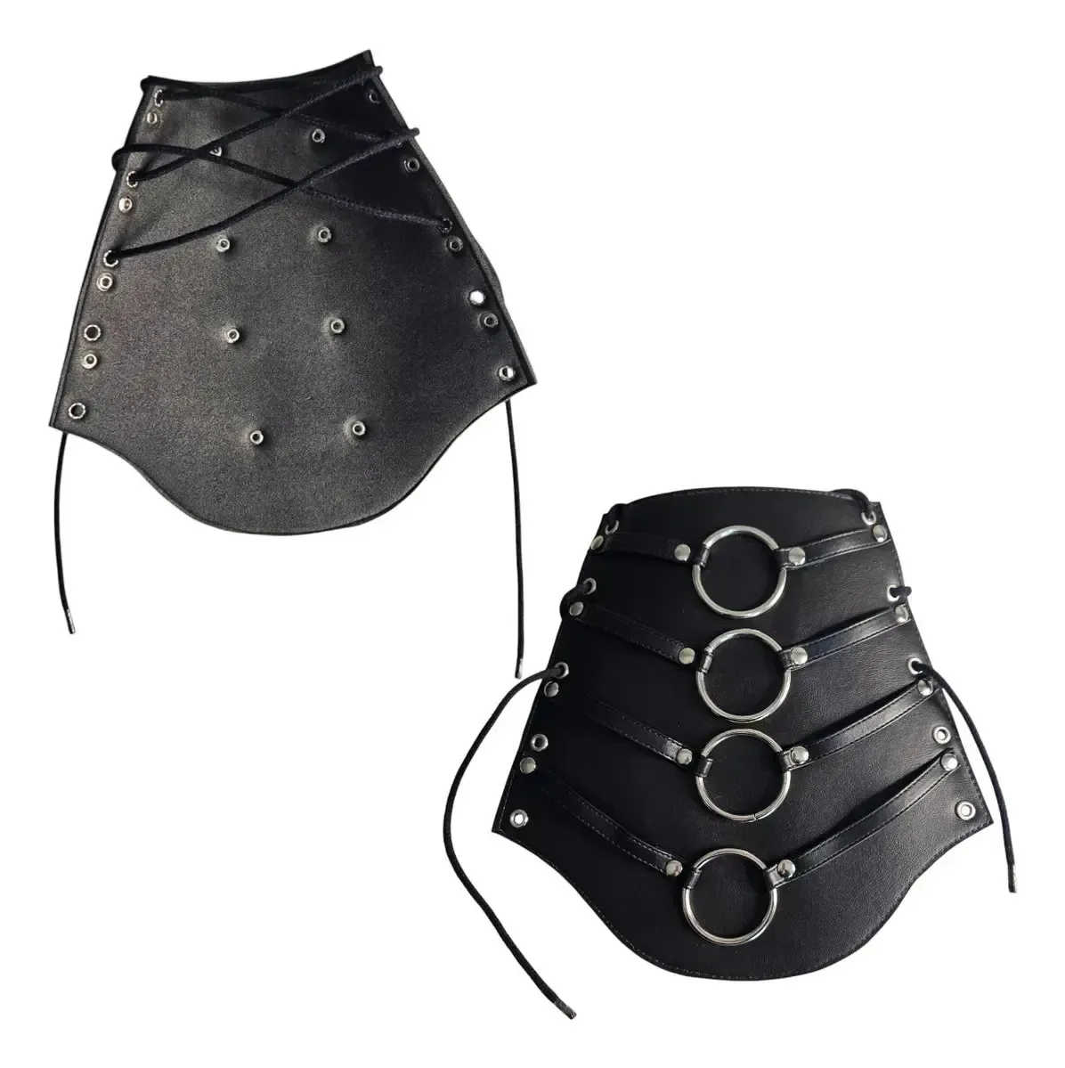 Par Braceletes Cosplay Preto Com Argolas Metálicas