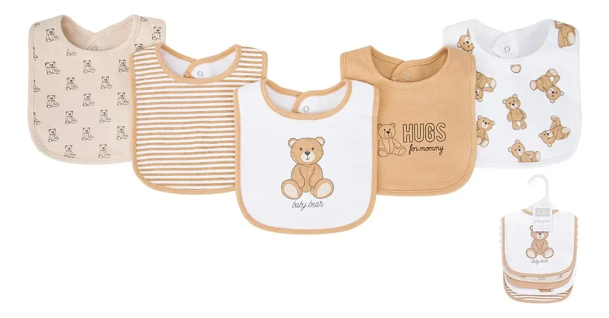 Conjunto de babadores Hudson Baby, 5 peças de urso bege exclusivo