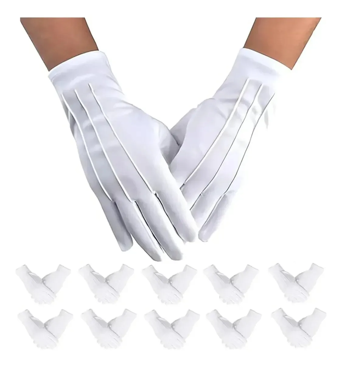 10 pares de luvas brancas de algodão, luvas de algodão, luvas de tecido para fantasias, magos, uniformes policiais, banquetes e eventos especiais, militares, acompanhantes, garçons, unissex
