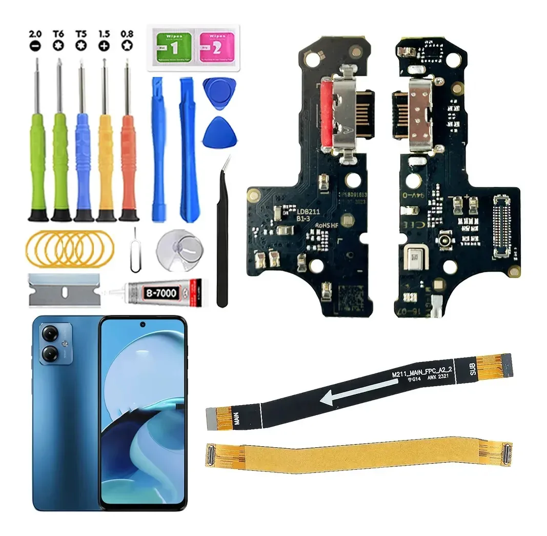 Centro de carregamento para Motorola G14, Moto Xt2341 e Main Flex com IC, carregamento rápido com kit de substituição