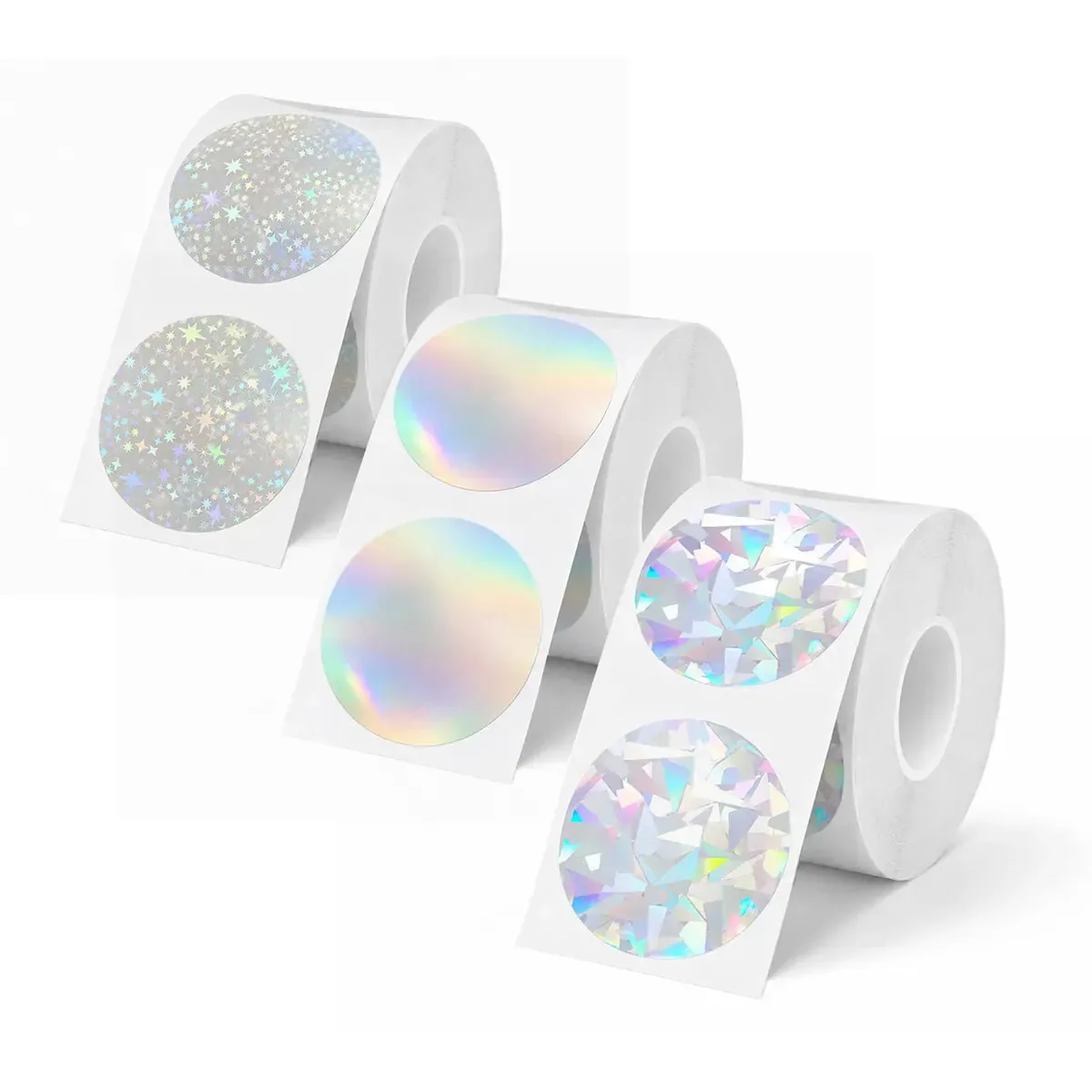 3 rolos de etiquetas térmicas holográficas redondas 40x40mm