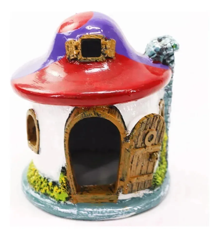 Enfeite P/ Aquários Fontes E Maquetes Casa Dos Smurfs Pintad