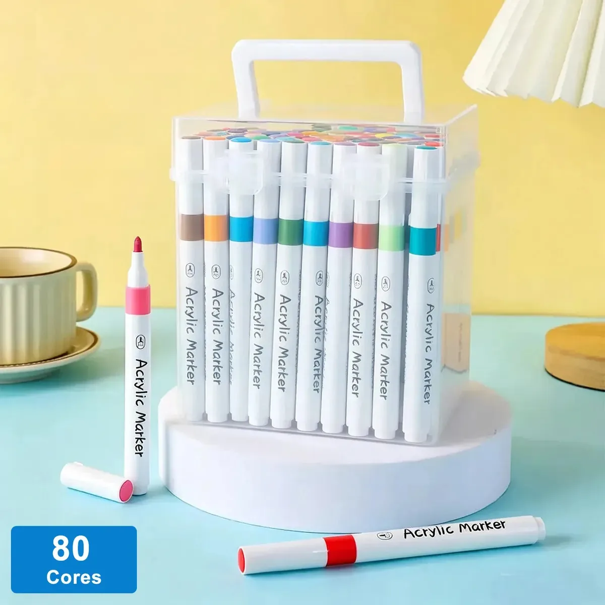 Kit De Colorir Com Caneta Marcadora Acrilica 80 Cores. Kit De Canetas E Canetas Para Colorir Desenhos Profissional. Canetinha Acrilico Para Escrever E Colorir, Kit De Canetas Para Arte E Desenho