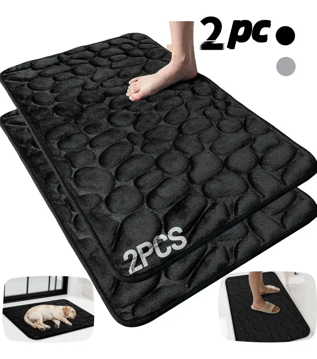 2 peças de tapete de banho ultramacio antiderrapante absorvente de água, cor: tapetes de banho com carpete preto, cozinha, animal de estimação, roupa doméstica