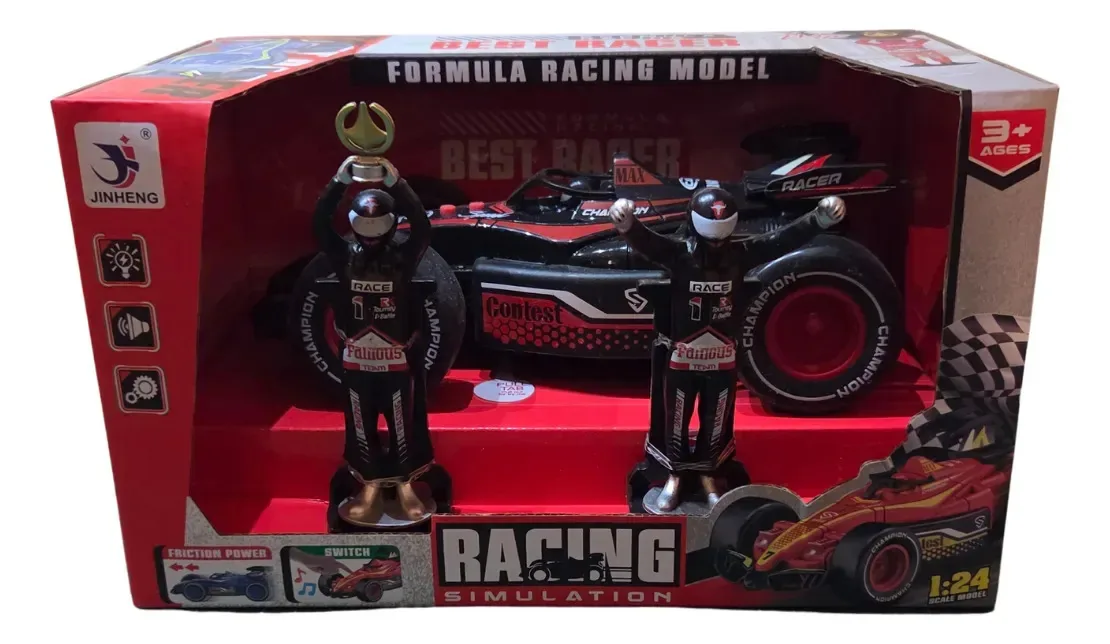 Luz sonora Auto Formula 1 Friction Racing com pilotos de Fórmula 1 preta