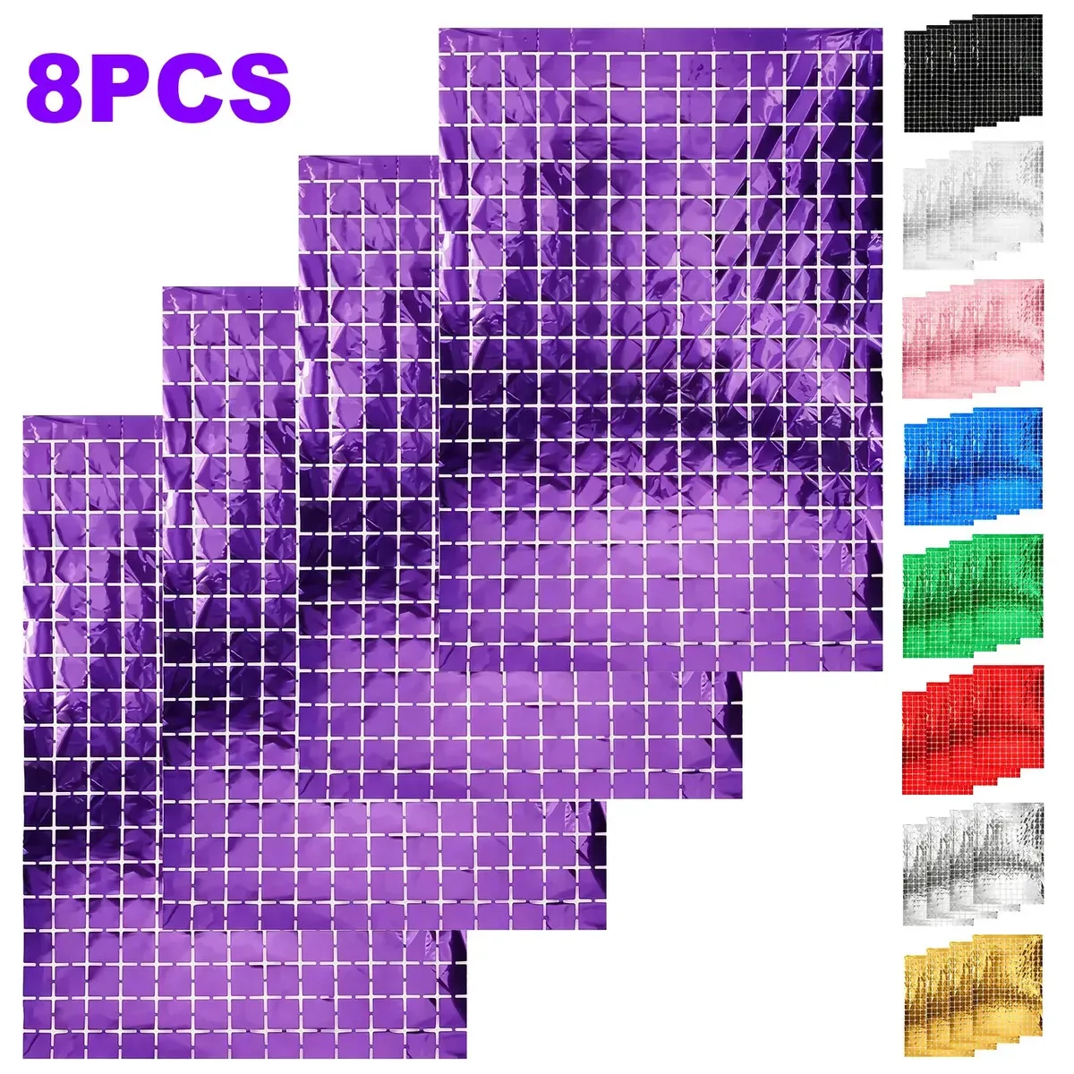 Duas cortinas transparentes para decoração de casamento, cada uma com duas fitas de 40 cm de comprimento e dez ganchos. Cor roxa. Dimensões: 240 cm x 155 cm