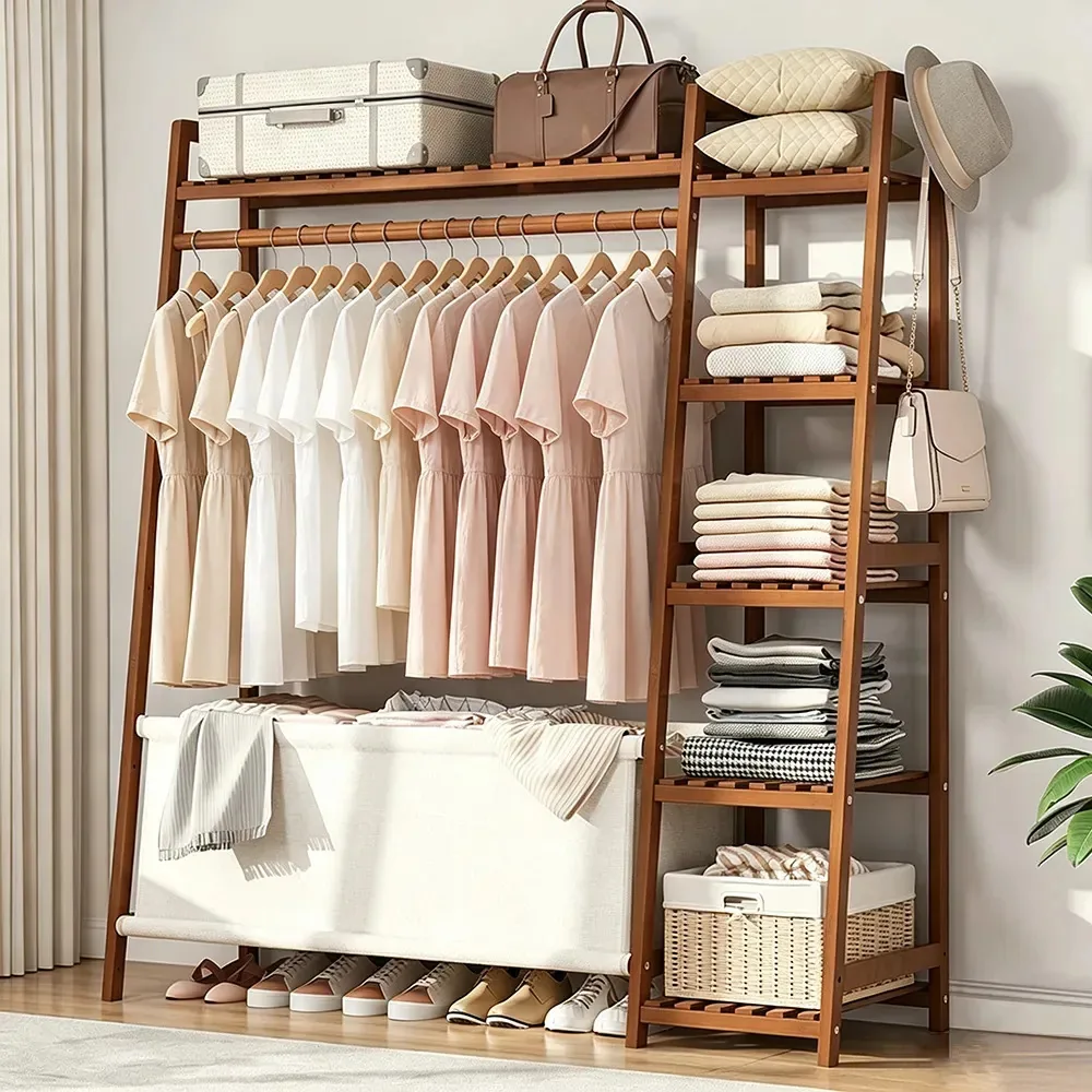 Armário armable para roupas, armário de roupas com prateleiras, organizador para casacos, vestidos e sapatos, ideal para quarto e armário, 130x40x140 cm, marrom escuro