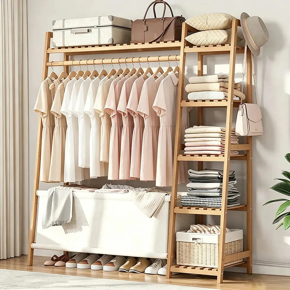 Armário armable para roupas, armário de roupas com prateleiras, organizador para casacos, vestidos e sapatos, ideal para quarto e armário, 130x40x140 cm, marrom claro