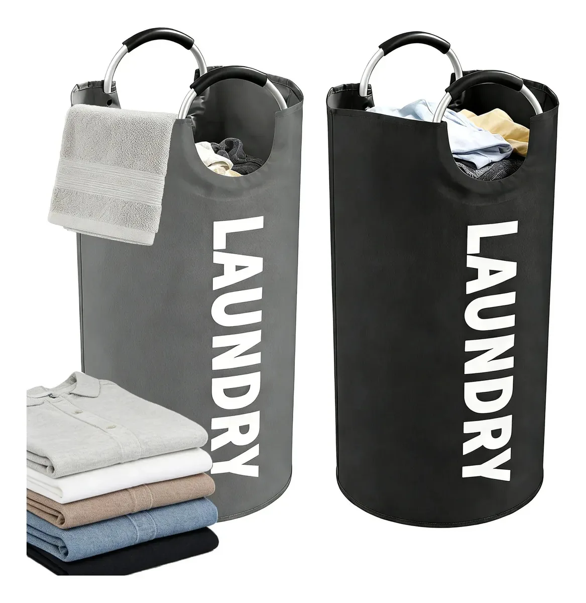 Cesto de roupa suja dobrável grande de 90 l, 2 peças, cesto de roupa suja fácil de transportar, cesto de roupa suja de alta capacidade com alças, para lavanderia, quarto e apartamentos