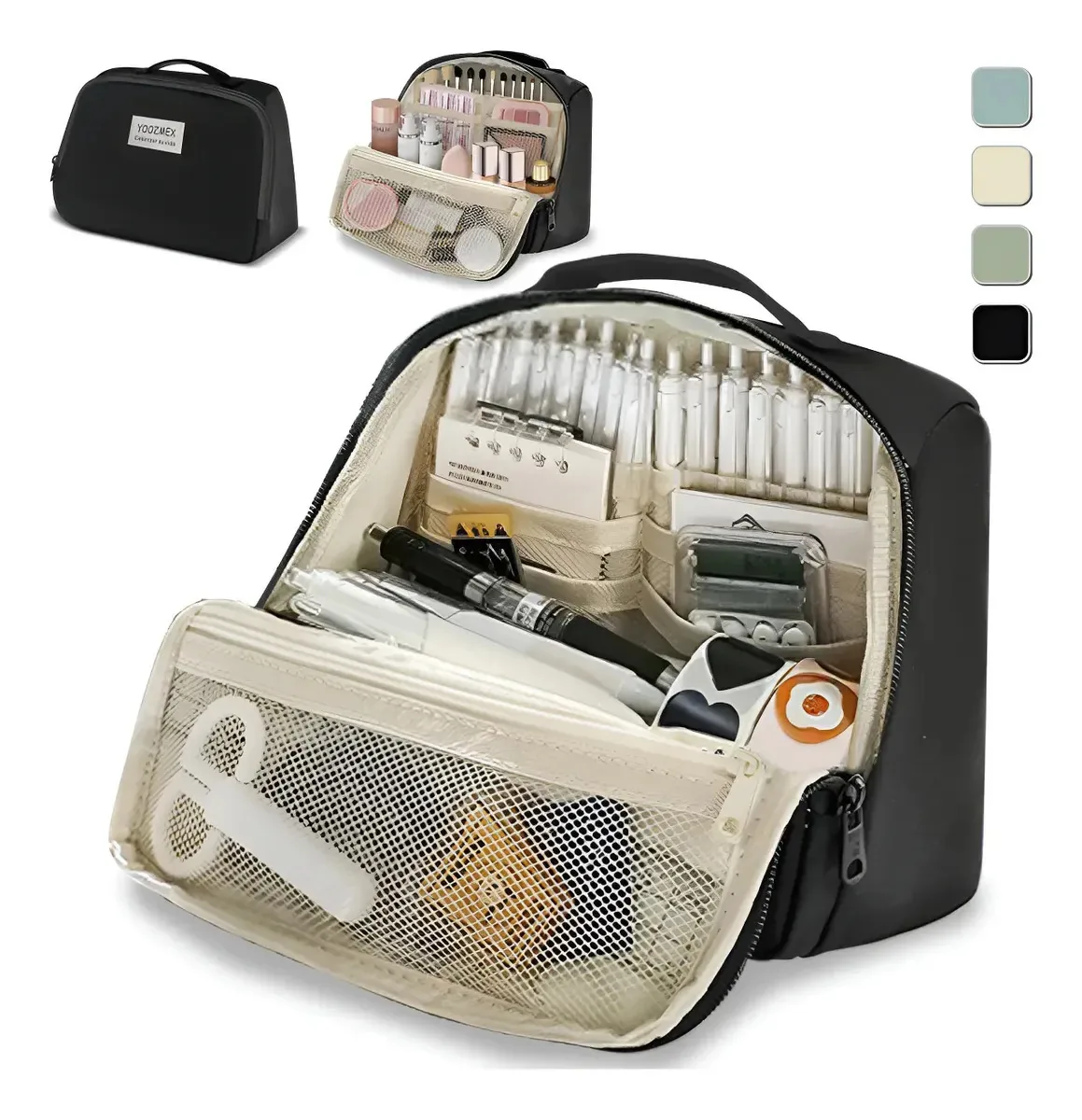 Estojo de lápis de grande capacidade para maquiagem preta para viagens escolares