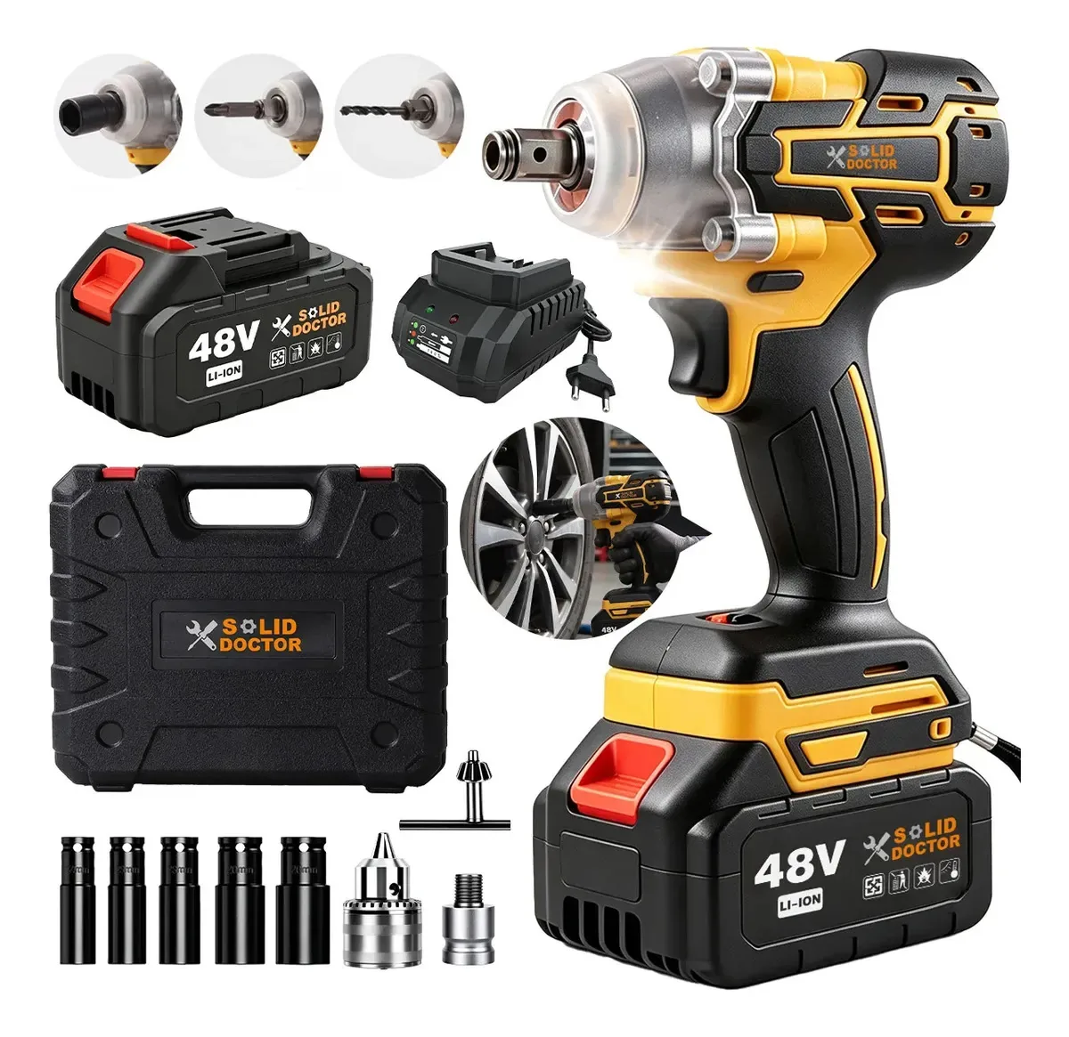 Chave De Impacto 48v Com Caixa De Ferramentas E 2 Baterias 350NM 2700RPM