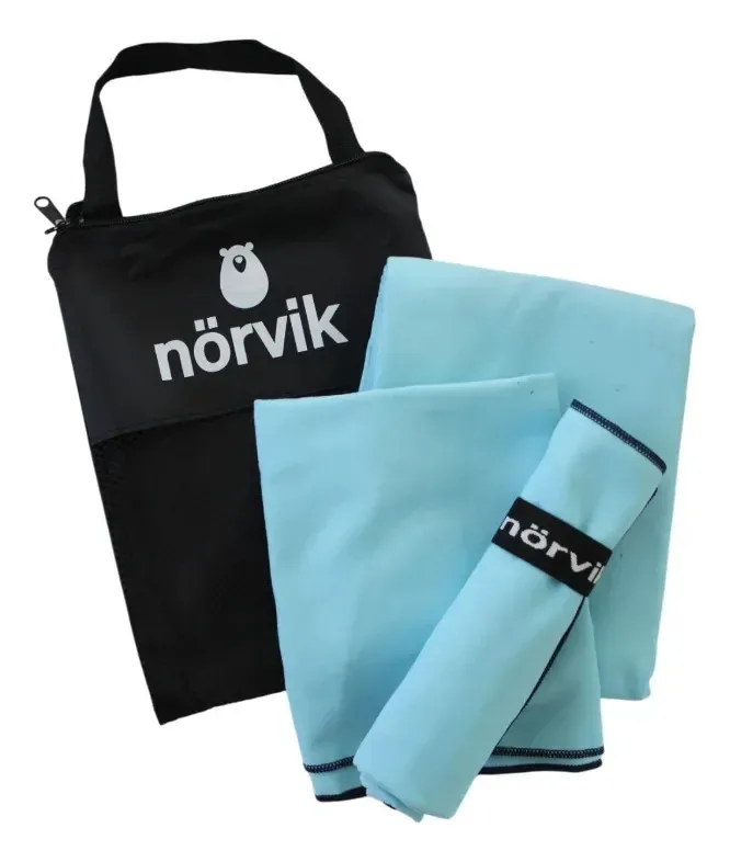 3 toalhas de microfibra Norvik Quick-Dry compactas Celeste Lisa