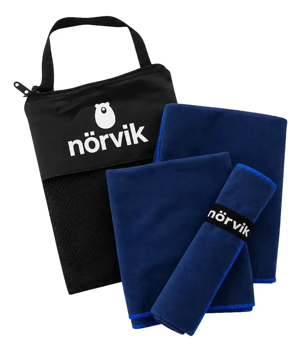 3 toalhas de microfibra Norvik Quick-Dry compactas, azuis escuras, lisas