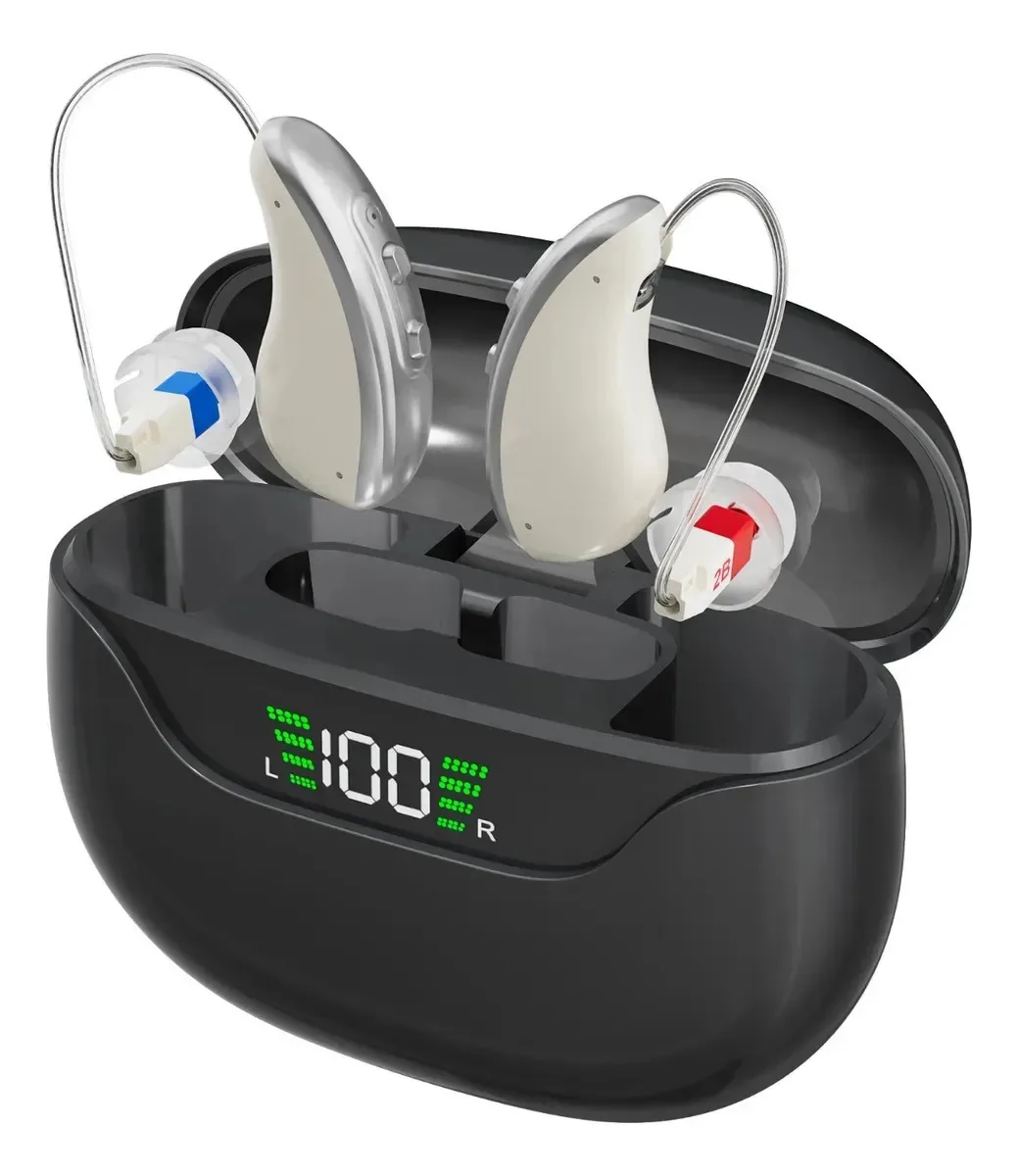 2x Aparelho Auditivo Mini Recarregável Tipo Phonak Conforto Cinza