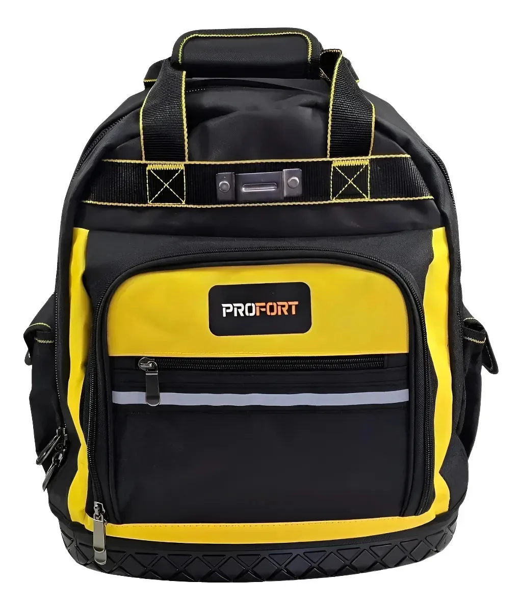 Mochila De Ferramentas 16 Para Eletricista E Técnico Preto E Amarelo