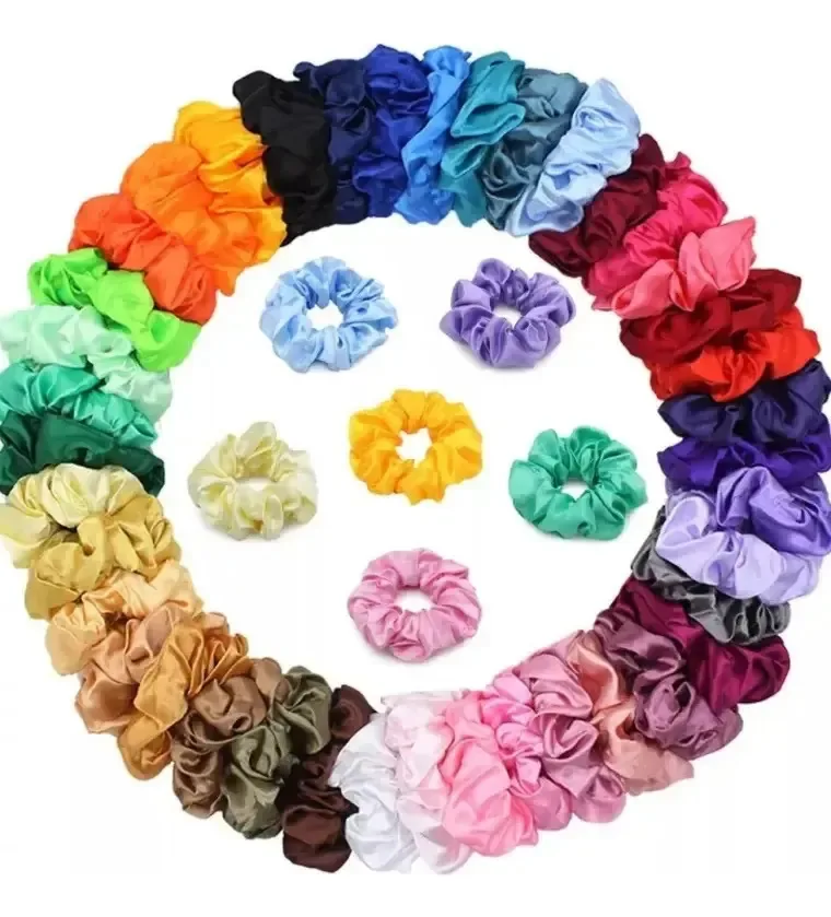 Laços de cabelo elásticos de 60 cores, elásticos, cetim, 60 cores, cetim