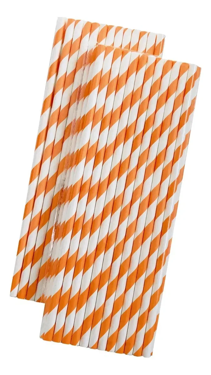 Canudos de papel listrado, artigos para festas, laranja