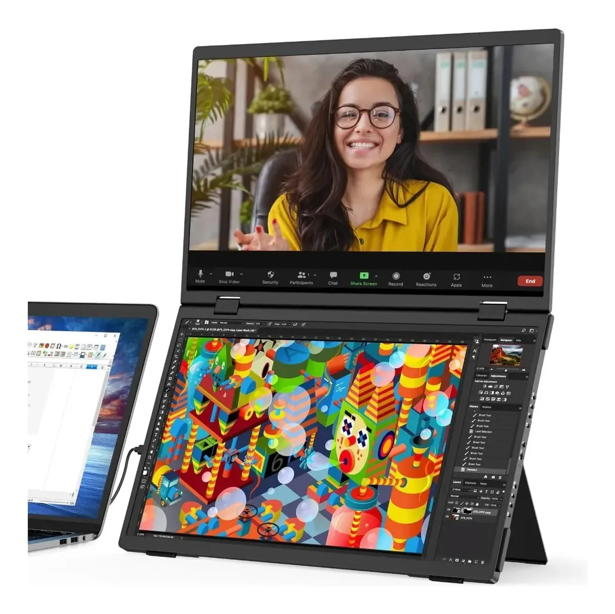 15,6 Monitores Duplos (wins/mac) Dobrável Empilhado Portátil Duplo Monitor, Usb C Travel Extended Display Com Vesa Triple Portable Monitor Para Pc Portátil