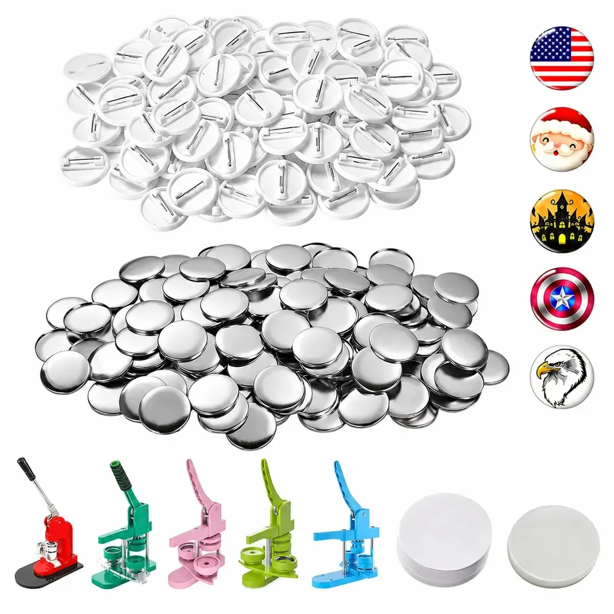 44mm Pins E Bottons 100 kits Para Mecolour Máquina De Button，botões personalizáveis, crie seus próprios crachás+NF