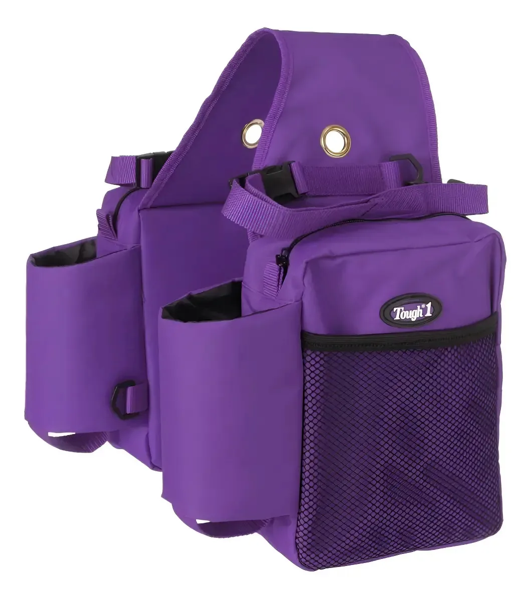 Alforje isolado com bolsas e porta-bebidas para cavalos em violeta escuro