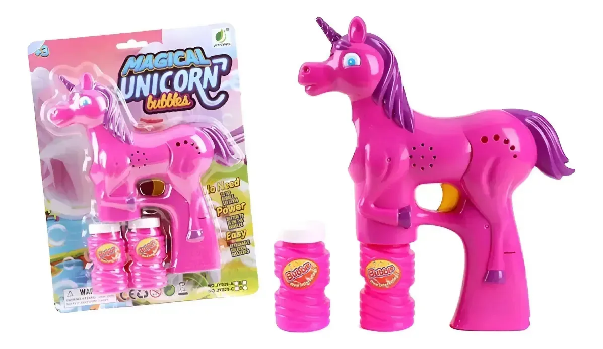 Bolha De Sabão Unicórnio Lança Bolhas Brinquedo Musical Luz Rosa