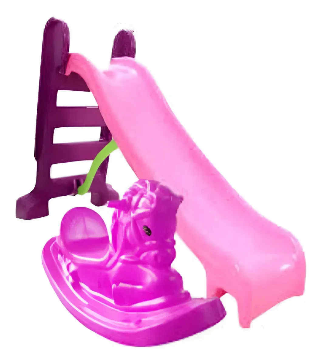Kit Escorregador Médio + Gangorra Cavalinho Colors, Infantil Cor Rosa E Roxo