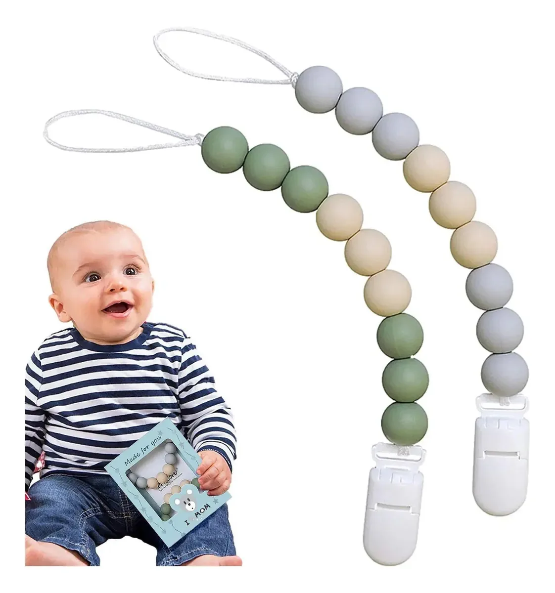 Clipe de chupeta Baok Baby | porta-chupeta para meninas, porta-chupeta Soothie, bebê com clipes neutros, alça de chupeta que segura chupetas, amarras e brinquedos