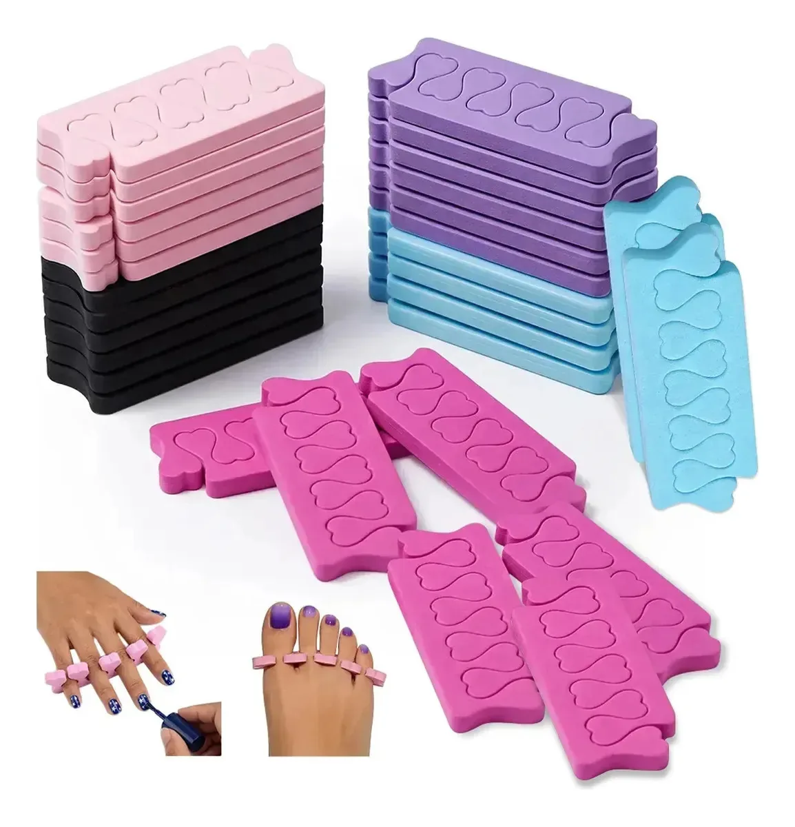 Separadores de dedos e pés Eva, 60 peças, para manicure e pedicure, cinco cores